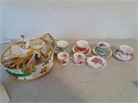 China cups and saucers with tote