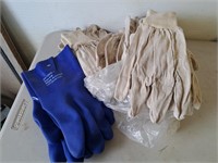 11 pr cotton gloves, 1 pr blue gloves