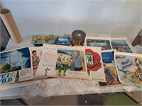 Vintage tins and advertising sheets(approx 40)