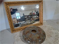 26 x 20 gold framed mirror, 14" glass center piece