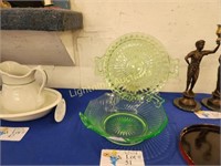 TWO VINTAGE URANIUM GLASS SERVING DISHES