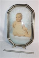 Vtg Octagon Oval Picture Frame w/Baby Portrait