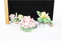 Three Capodimonte/Made in Italy porcelain flowers