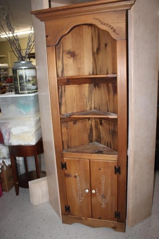 Vintage Wood Corner Unit with Shelves/Doors
