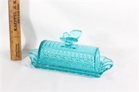 Circleware blue glass butterfly butter dish