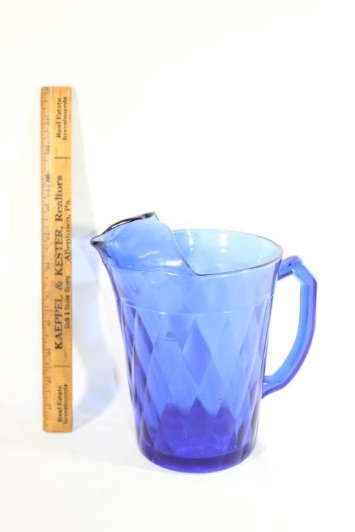 VTG Cobalt blue glass pitcher-small chip