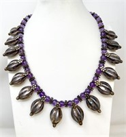 Amethyst Sterling Silver Squash Bead Necklace,