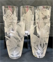 Set of 5 Etched Glasses 5" Height with Hawaiian
