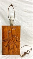 Carved Wood Lamp Bamboo Design, 23" Height