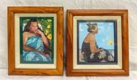 2 Koa Veneer Framed Hawaiian Art Prints