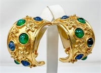 Christian Dior Gold Earrings with Green/Blue