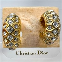 Christian Dior Gold Hoop Earrings with Clear