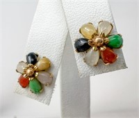 14k Multi-Stone Flower Stud Earrings, 1.15g