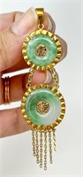 14k Jade Pendant with Chinese Characters, 3"