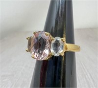 14k Pink/Clear Stone Ring, Size 4, 3.48g