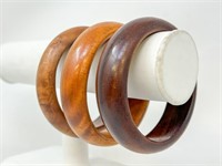 3 Koa Wood Bangle Bracelets, 80.55mm Width