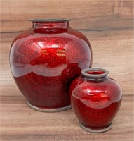 2 Red Japanese Ando style Cloissone Vases, 1 lb