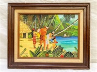 Original Framed Hawaii Painting of Family by the