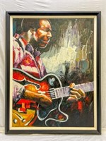 Original Framed Painting of Man Playing Guitar,