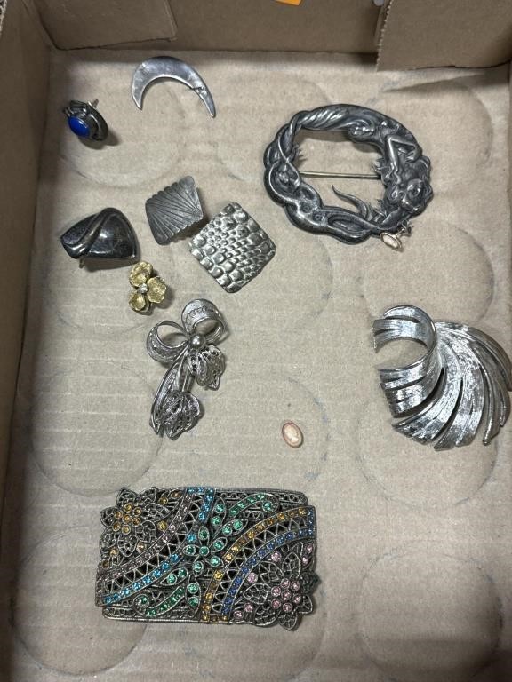 Sterling earrings, vintage Brooch and costume