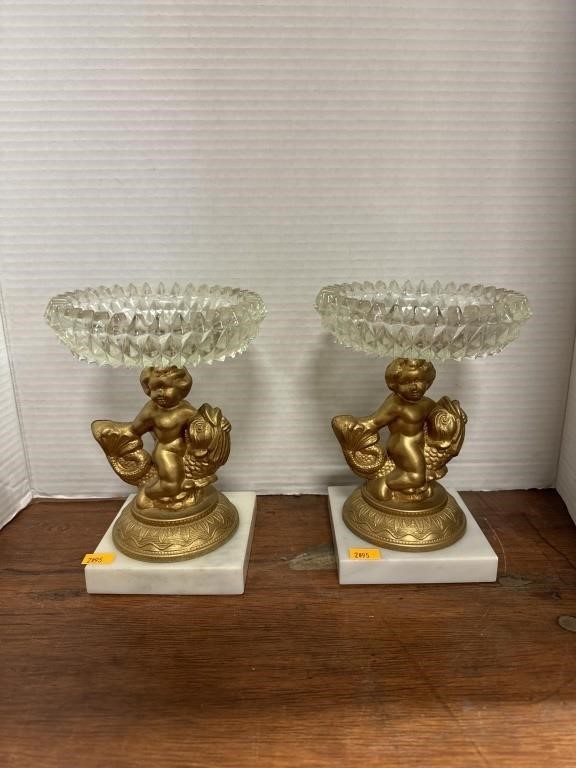 Vintage Brass and Chrystal Cherub and Fish,