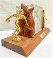 Koa Wood Trophy/Etched Glass Block Vase, 13"