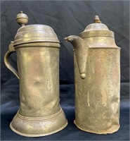 Antique Circa 1800s metal pitchers, engraved