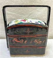 3 Tiered Hand-painted Wood Box with Floral Pattern