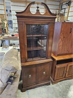 Solid mahogany broken arch corner cabinet 76"