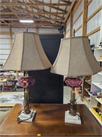 2 vintage cranberry lamps w/ marble base