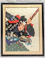Signed Framed Otsuka Lithograph of Samurai