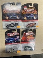 3 hot wheels demon and 2 hot wheels delivery cars