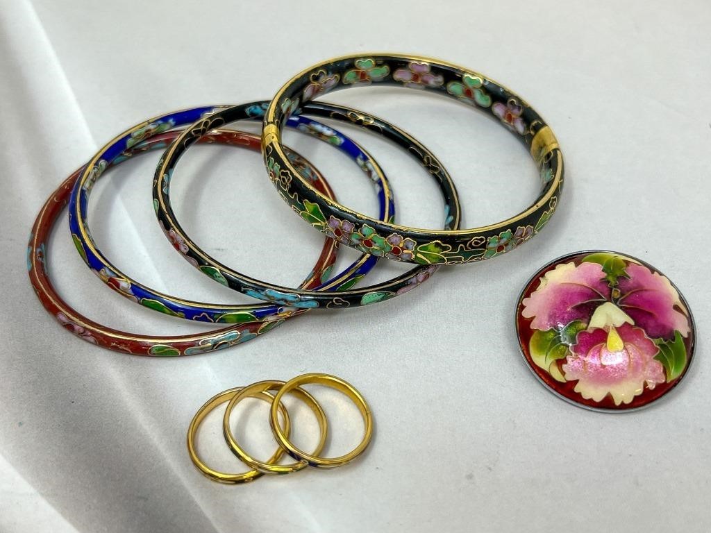 Cloisonné Jewelry: Bracelets, Rings, Brooch