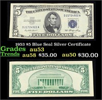 1953 $5 Blue Seal Silver Certificate Grades Select