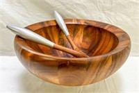 Koa Wood Salad Bowl 13.5" Diameter with Serving