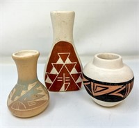 3 Small Native American Pottery Vases