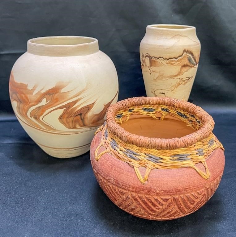 3 Items Nemadji etc Native American Pottery