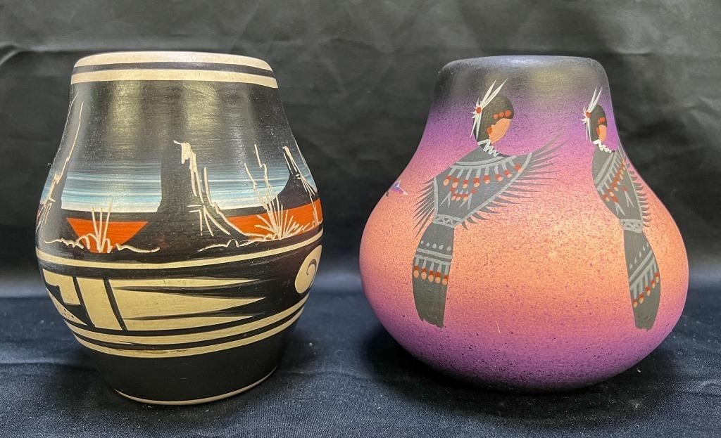 2 Signed Colorful Native American Pottery