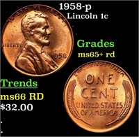 1958-p Lincoln Cent 1c Grades Gem+ Unc RD