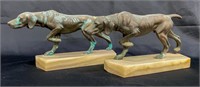 2 Metal Pointer Dogs on Stone Base 4 lbs each