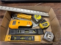 Tape measures, levels angle square and rulers