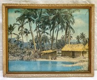 Old Framed Photo, Coco Palms and Hut, 8"x10"
