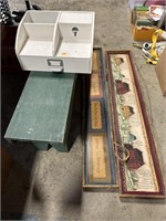 Country bench and pictures and caddy