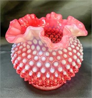 Pink Opalescent Fenton Hobnail Vase