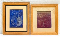 Unusual Modern 1976 Framed Art Pieces of Bird and