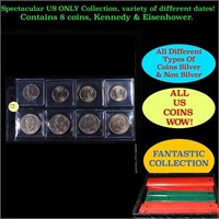 Superb Page of 8 US Coins 4x Kennedy Half Dollars,