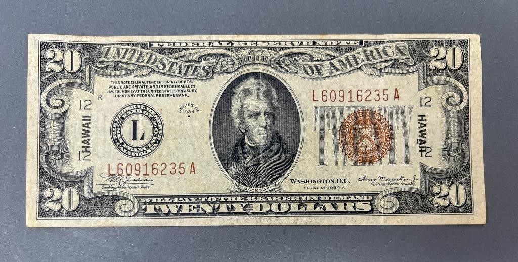 1934 Hawaii $20 Paper Currency