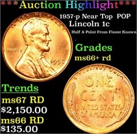 1957-p Lincoln Cent Near Top  POP 1c Graded GEM++