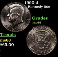 1990-d Kennedy Half Dollar 50c Grades GEM+ Unc