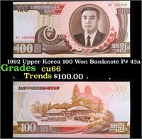 1992 Upper Korea 100 Won Banknote P# 43a Grades Ge